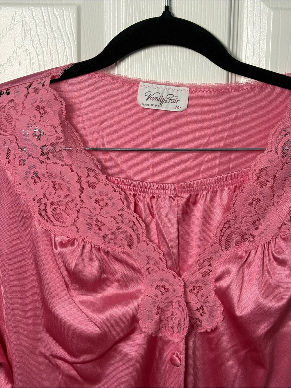 Vanity Fair Pink Satin Pajama Set with Lace Trim - Picture 3 of 7